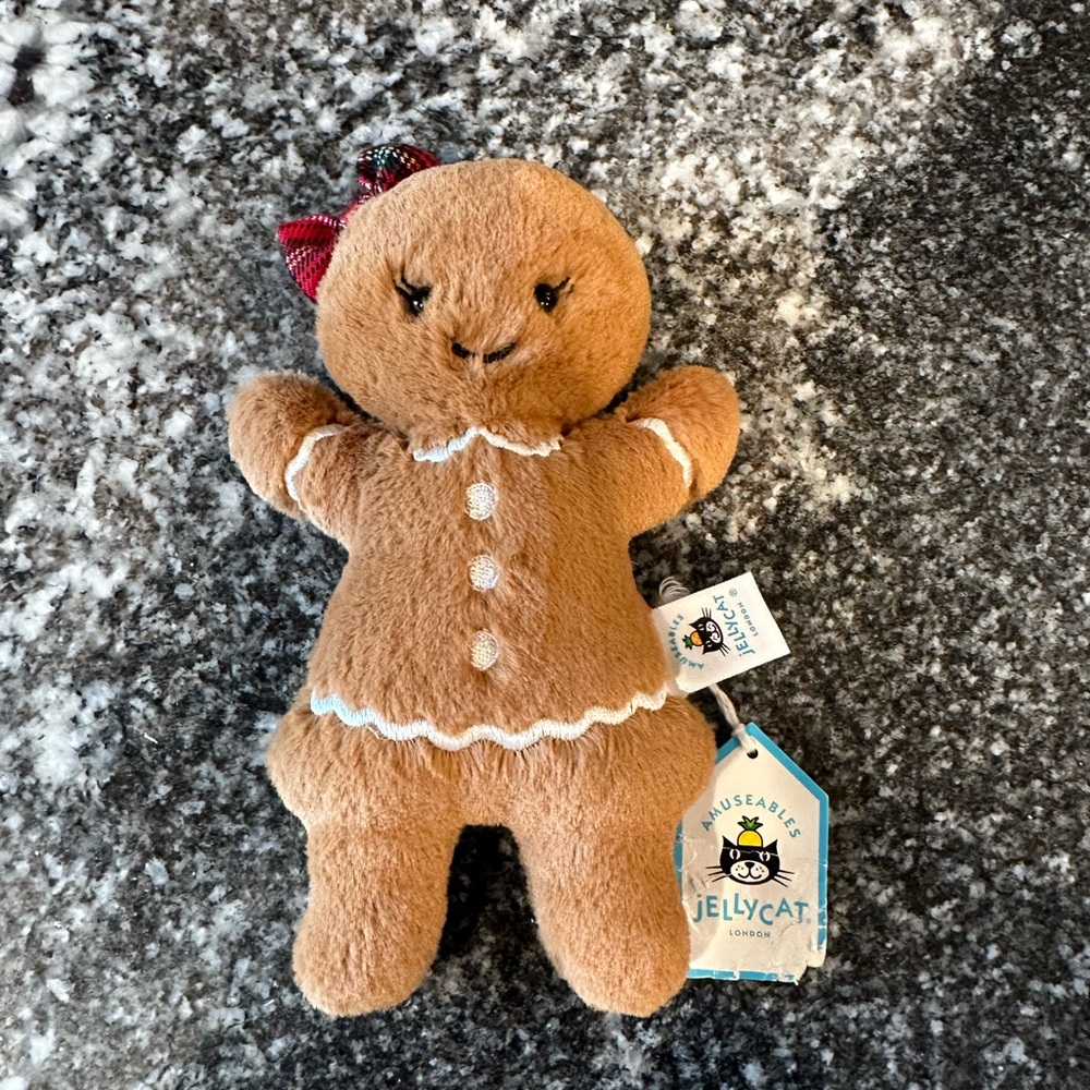 Jellycat Brown Gingerbread Girl Plush with Red Bow
